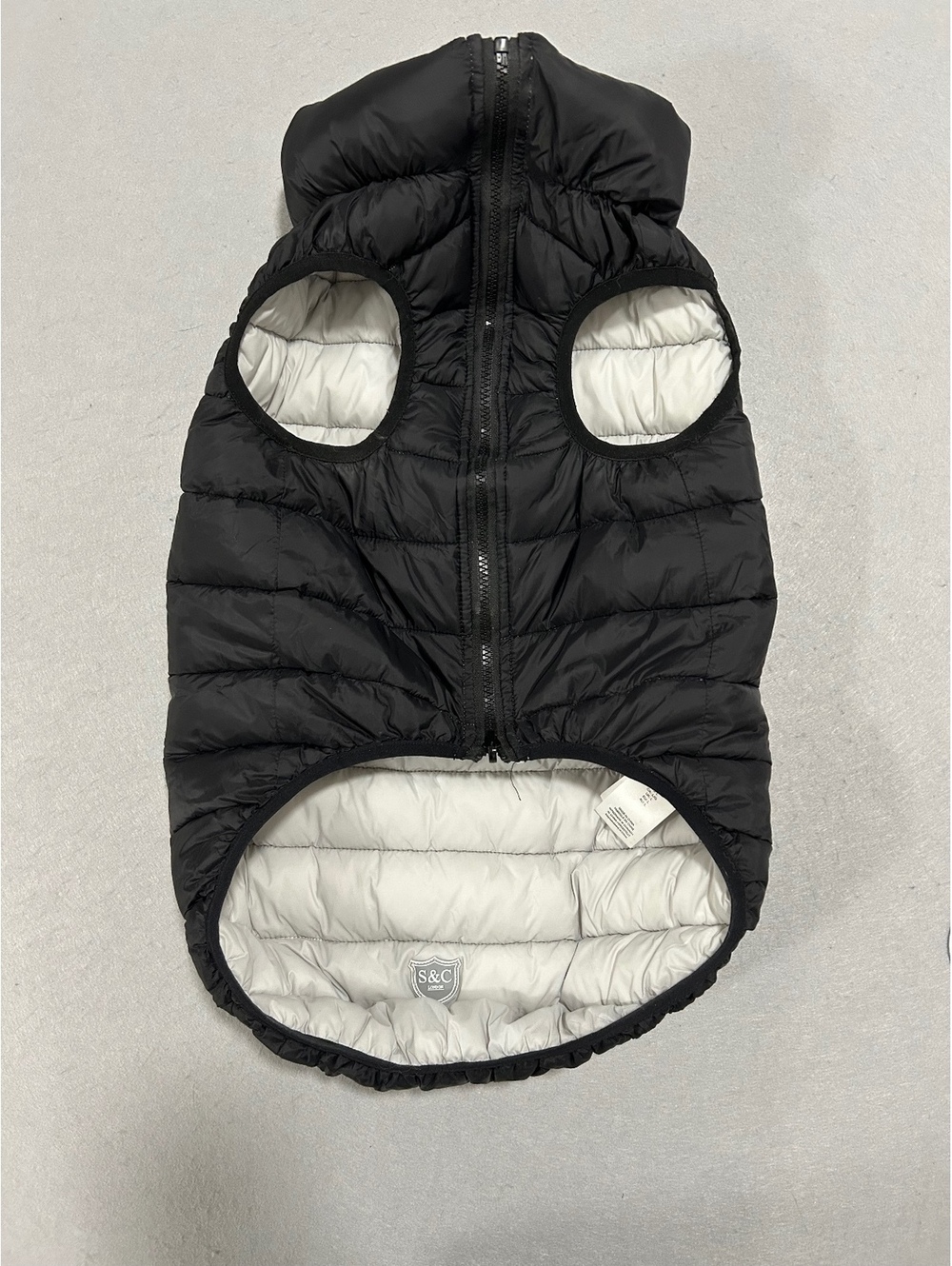 S & C London Dog Pet Puffer Jacket Coat Black with Zipper Size L
